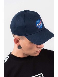 Памучна шапка с козирка Alpha Industries NASA Cap в тъмносиньо с апликация