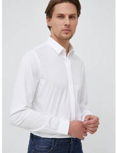 Риза Calvin Klein мъжка в бяло с кройка по тялото класическа яка K10K109891