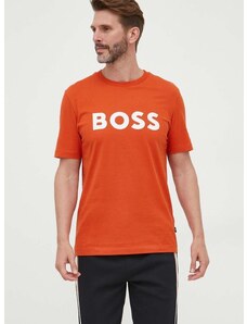 Памучна тениска BOSS в оранжево с принт 50495742