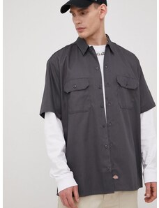 Риза Dickies мъжка в сиво със стандартна кройка с класическа яка