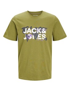 JACK & JONES Тениска 'DUST' маслина / черно / бяло