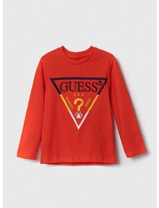 Детска блуза с дълги ръкави Guess в червено с апликация