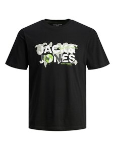 JACK & JONES Тениска 'Dust' сиво / светлозелено / черно / бяло
