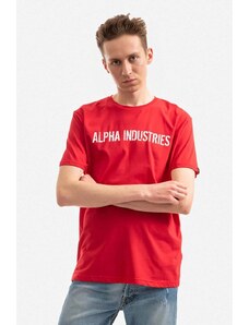 Памучна тениска Alpha Industries в червено с принт