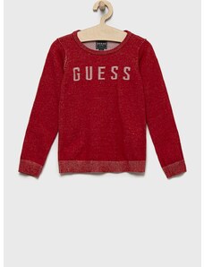 Детски памучен пуловер Guess в червено от лека материя