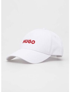 Памучна шапка с козирка HUGO в бяло с апликация 50496033