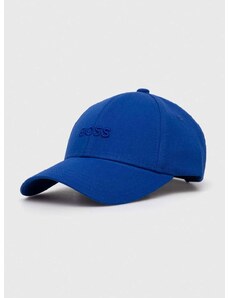 Памучна шапка с козирка BOSS в синьо с апликация 50495441