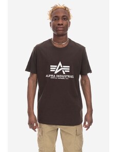 Памучна тениска Alpha Industries Basic в кафяво с принт