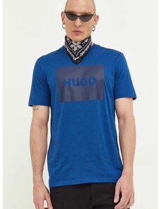 Памучна тениска HUGO в синьо с принт 50467952