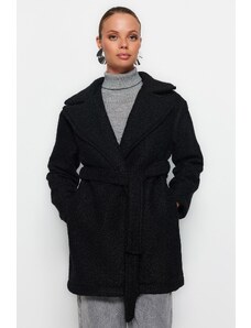 Trendyol черен извънгабаритни широко нарязани колан Boucle палто