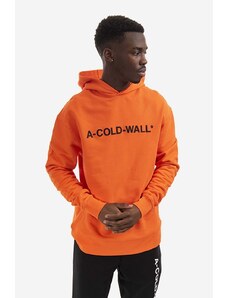 Памучен суичър A-COLD-WALL* Essential Logo Hoodie в оранжево с качулка с принт