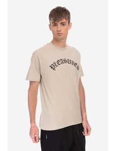 Памучна тениска PLEASURES Old Logo T-shirt в бежово с принт