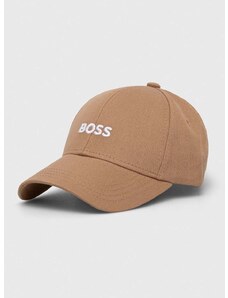 Памучна шапка с козирка BOSS в бежово с апликация 50495121