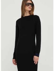 Вълнена рокля Armani Exchange в черно среднодълга със стандартна кройка