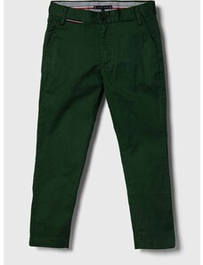 Детски панталон Tommy Hilfiger в зелено с изчистен дизайн