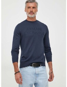 Вълнен пуловер Armani Exchange мъжки в тъмносиньо от лека материя