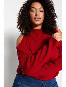 Trendyol крива червено изрязани подробни трикотаж пуловер