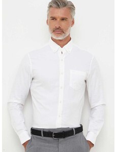 Риза Michael Kors мъжка в бяло с кройка по тялото с яка с копче