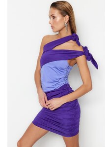 Trendyol лилаво-многоцветен трикотажни тялото монтаж прозорец/изрязани подробни елегантна вечерна рокля