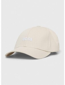 Памучна шапка с козирка BOSS в бяло с апликация 50495121