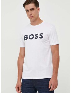 Boss Orange Памучна тениска BOSS CASUAL в бежово с принт 50481923