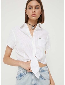 Памучна риза Guess Originals дамска в бяло със стандартна кройка с класическа яка