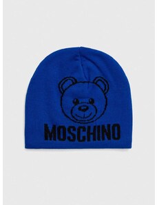 Вълнена шапка Moschino в синьо от плътен трикотаж от вълна