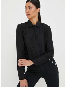 Риза Armani Exchange дамска в черно със стандартна кройка с класическа яка