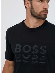 Памучна тениска Boss Green BOSS GREEN в черно с апликация