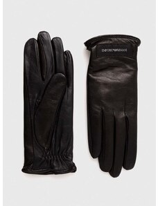 Кожени ръкавици Emporio Armani в черно
