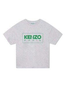 Детска памучна тениска Kenzo Kids в сиво с принт