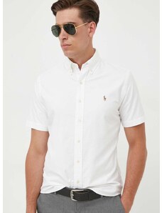 Памучна риза Polo Ralph Lauren мъжка в бяло със стандартна кройка с яка с копче