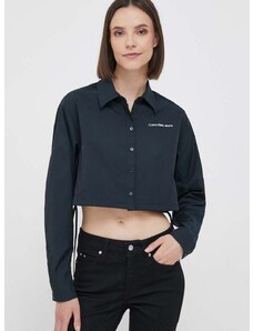 Риза Calvin Klein Jeans дамска в черно със свободна кройка с класическа яка