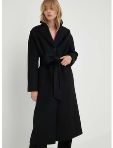 Вълнено палто Liviana Conti в черно преходен модел с уголемена кройка