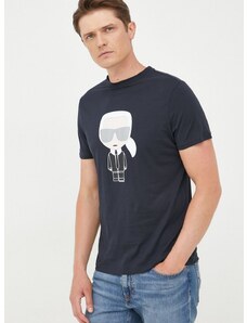 Памучна тениска Karl Lagerfeld в тъмносиньо с принт 500251.755071