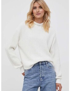 Памучен пуловер Calvin Klein Jeans в бежово с ниско поло