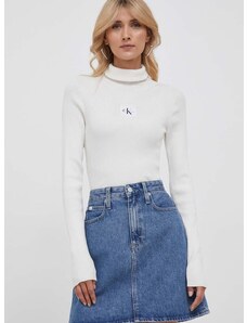 Пуловер Calvin Klein Jeans дамски в бежово с поло