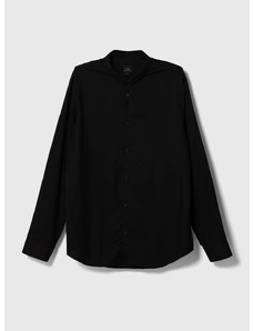 Риза Armani Exchange мъжка в черно със стандартна кройка с класическа яка