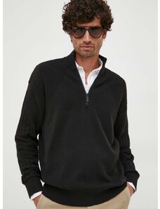 Пуловер с вълна Calvin Klein мъжки в черно от лека материя с ниско поло