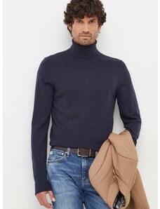 Вълнен пуловер Calvin Klein мъжки в тъмносиньо от лека материя с поло