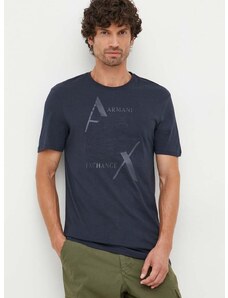 Памучна тениска Armani Exchange в тъмносиньо с принт