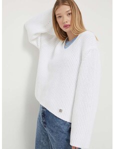 Памучен пуловер HUGO в бяло от топла материя