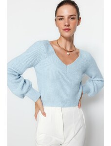 Trendyol светло синьо мека текстурирана вълна трикотаж пуловер