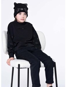 Детска шапка Karl Lagerfeld в черно с фина плетка