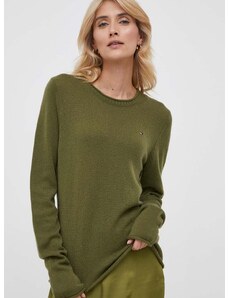 Вълнен пуловер Tommy Hilfiger дамски в зелено от лека материя WW0WW40264