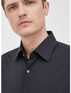 Риза BOSS мъжка в черно с кройка по тялото класическа яка 50469345