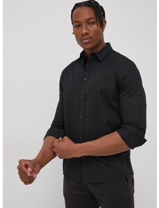 Риза Solid мъжка в черно със стандартна кройка с яка с копче