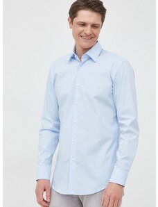 Риза BOSS мъжка в синьо с кройка по тялото класическа яка 50469345
