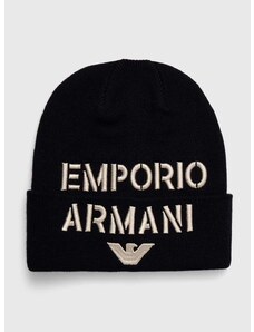 Детска шапка с вълна Emporio Armani в тъмносиньо