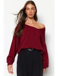 Trendyol винен червен супер широк годни трикотаж пуловер
